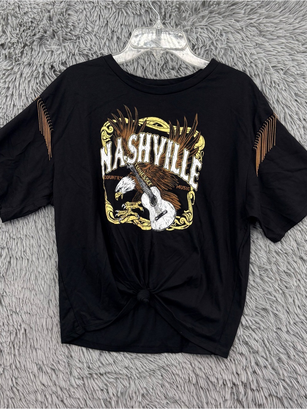 Organic Generation Nashville Crop Top Womens Medium Black Graphic Chain Fringe - Picture 2 of 9